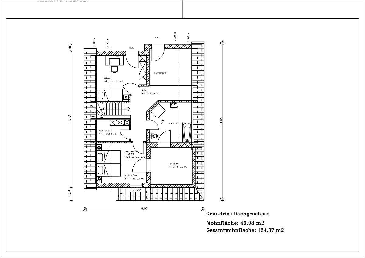 Architektenhaus - Grundriss DG 134,37m²